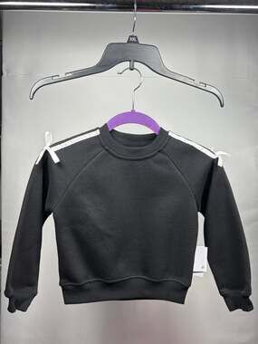 Btween Girls Black Fleece Sweatshirt Ribbon Trim Crewneck Pullover 4T NWT